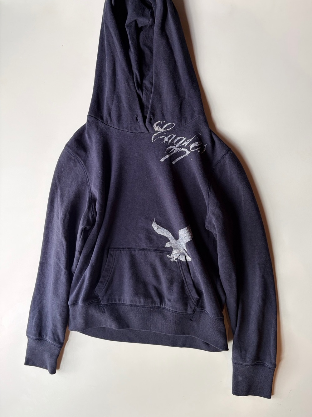 Vintage American Eagle Outfitters Navy Hoodie with White Eagle Graphic